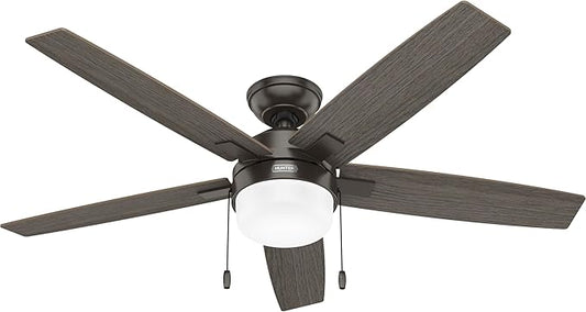 Hunter Ceiling Fan with LED Light - Black Ceiling Fan with Pull Chain, For Bedroom or Living Room, Standard Mount, No Remote, 5 Blades, Includes Bulbs - Anisten (Noble Bronze, 52 inch)