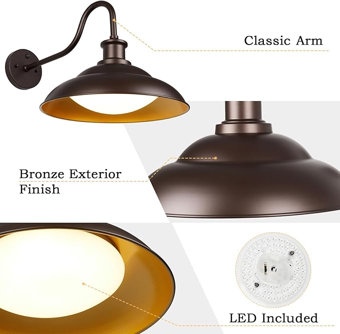 Dusk to Dawn Outdoor LED Barn Lights, 16 Inch Large Farmhouse Exterior Wall Light Fixtures with Adjustable Color Temperature, Modern Bronze Porch Lights Outside for House Garage Doorway