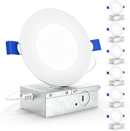 Sunco 6 Pack 4 Inch LED Recessed Lights, Slim Canless Ceiling Lighting, 650 LM, 10W (60W Equivalent), 5000K Daylight, Dimmable, Wafer Thin, Ultra Thin with Junction Box ETL