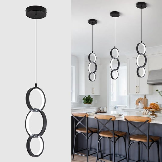 6000K Modern Led Pendant Light Fixture, 18W Black Spiral Led Pendant Lamp Chandelier Hanging Lamp,Adjustable Height Pendant Lights for Kitchen Dining Room Bedroom Kitchen Island, 1 Pack