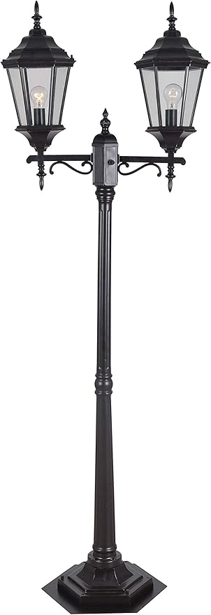 Kenroy Home Villa 93434ORB 6' Traditional 2-Light Decorative Vintage Outdoor Portable Street Lamp with Clear Glass Panels for Deck, Patio, Porch, Walkways, or Backyard Events, Oil Rubbed Bronze