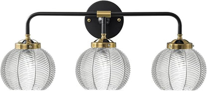 Bathroom Vanity Light Clear Glass Globe Wall Light Fixture Ribbed Glass Shade Mid Century Wall Sconce Lights Fixtures Over Mirror Modern Art Deco Sconces Farmhouse Bathroom Lighting