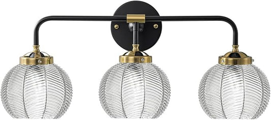 Bathroom Vanity Light Clear Glass Globe Wall Light Fixture Ribbed Glass Shade Mid Century Wall Sconce Lights Fixtures Over Mirror Modern Art Deco Sconces Farmhouse Bathroom Lighting