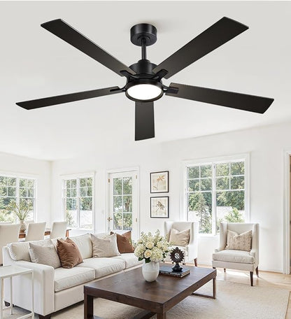 52 Inch Ceiling Fan with Lights and Remote, Smart APP Control, Dimmable with All-Setting Memory, Quiet DC Motor Reversible Blades, Damp Rated Modern Ceiling Fan for Bedroom Patio Living Room