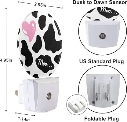 Cow Nightlight Black Cow Print with Cute Pink Heart LED Dusk to Dawn Plug-in Nightlight Auto Sensor for Bedroom Bathroom Hallway Living Room