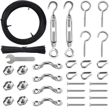 Outdoor Lights Hanging Kit,Globe String Light Suspension Kit,100FT Black Vinyl-Coated 304 Stainless Steel Guide Wire Cable,Include Wire Rope Tension Turnbuckle and Eye Hooks