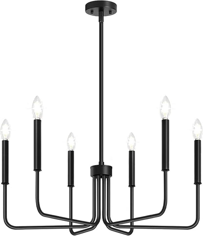 Black Chandelier, 6-Light Farmhouse Chandelier for Dining Room Lighting Fixtures Hanging, Dining Light Fixtures Industrial Modern Chandelier for Bedroom, Foyer, Hall, Kitchen, Living Room and Entryway