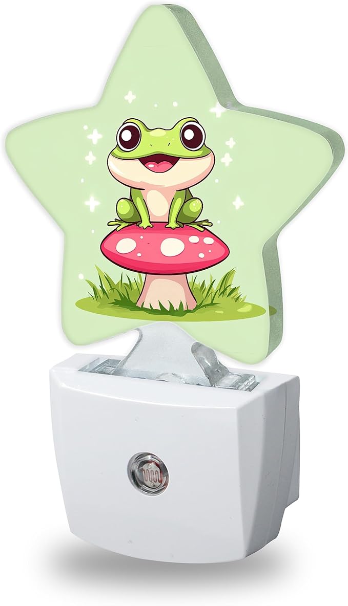 Cute Frog Night Lights Plug Into Wall,Red Mushroom Dusk to Dawn Light Sensor Night Light for Kids, Energy Efficient Sleep Friendly Lamp for Bedroom Bathroom Nursery