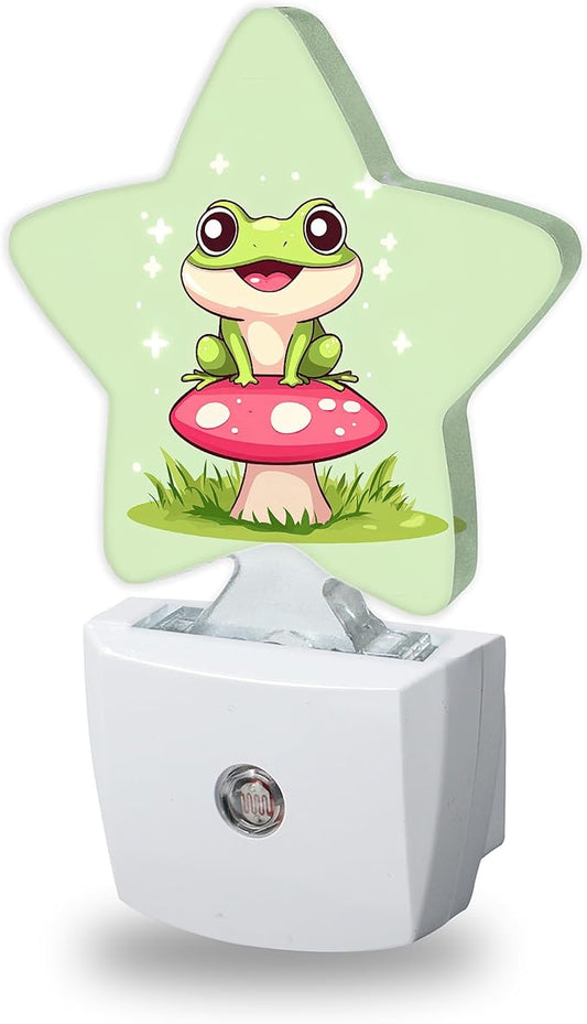Cute Frog Night Lights Plug Into Wall,Red Mushroom Dusk to Dawn Light Sensor Night Light for Kids, Energy Efficient Sleep Friendly Lamp for Bedroom Bathroom Nursery