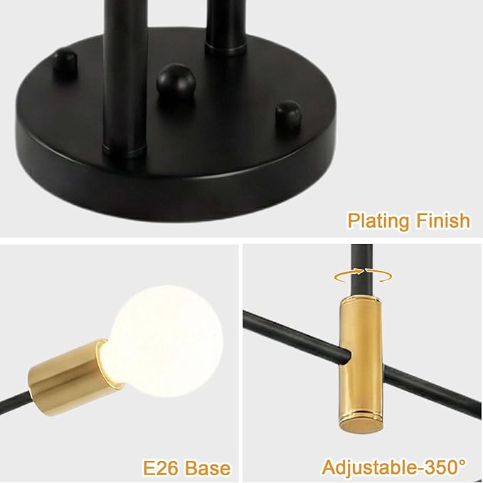 Modern Sputnik Chandelier 4-Light Adjustable Ceiling Light Fixture Black and Gold Semi Flush Mount Ceiling Lamp with E26 Base Industrial Ceiling Light for Dining Room Bedroom Living Room
