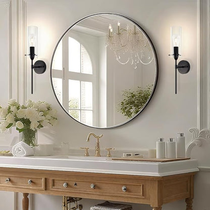 Black Wall Sconces 1-Light, Modern Wall Sconce with Clear Glass Shade, Hardwired Wall Mount Light Fixtures for Living Room Bathroom, Bedroom, Hallway