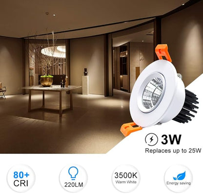 inShareplus 2 Inch LED Downlight, 3W Recessed Lighting COB Dimmable, 3000K Warm White, CRI80, Ceiling Lights with LED Driver, 1 Pack