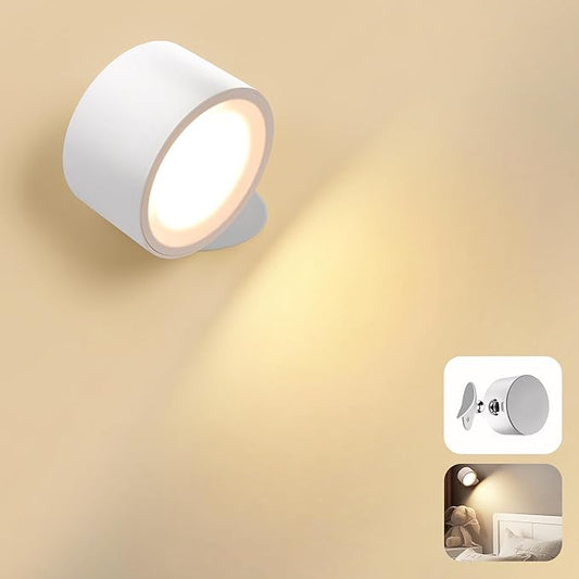 LED Wall Mounted Lamps, Battery Operated Rechargeable Wall Lights, 3CCT & Dimmable, 360°Rotation with Magnetic Ball, Cordless Wall Sconces for Picture Bedside Bedroom Reading, White-1 Pack