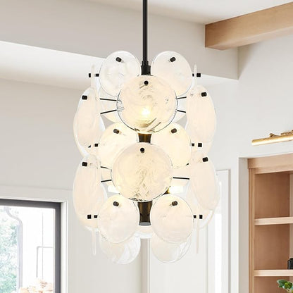 Modern Black Glass Chandelier for Entryway, Coastal Dining Room Light, 6-Light Unique Pendant Light Fixture for Foyer Bedroom Stairway Kitchen
