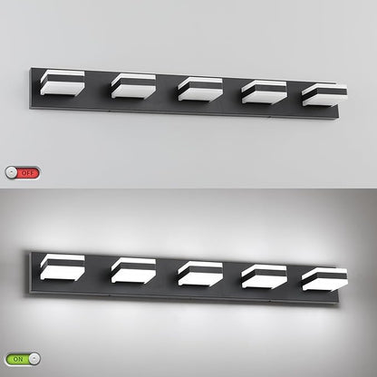 SOLFART Dimmable LED Vanity Lights for Bathroom, Modern Black Bathroom Vanity Lights Over Mirror, 5 Lights Bath Lighting Cool Light 6000K