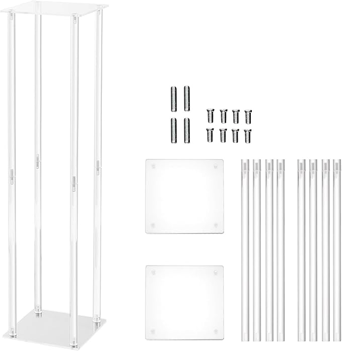 VEVOR 10PCS 23.6inch High Wedding Flower Stand, With Acrylic Laminate,Acrylic Vase Column Geometric Centerpiece Stands, Floral Display Rack for T-Stage Events Reception, Party Decoration Home