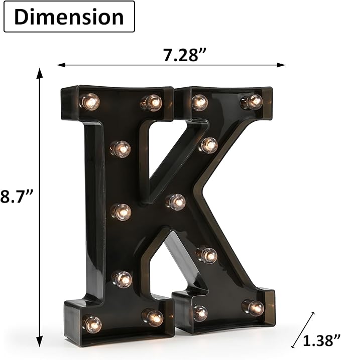 OYCBUZO Light Up Black Alphabet Marquee Letters Sign LED Marquee Number Lights Sign for Night Light Home Bar Christmas Lamp Birthday Party Wedding Decoration K
