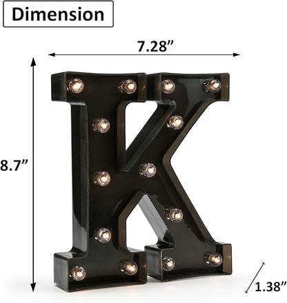OYCBUZO Light Up Black Alphabet Marquee Letters Sign LED Marquee Number Lights Sign for Night Light Home Bar Christmas Lamp Birthday Party Wedding Decoration K