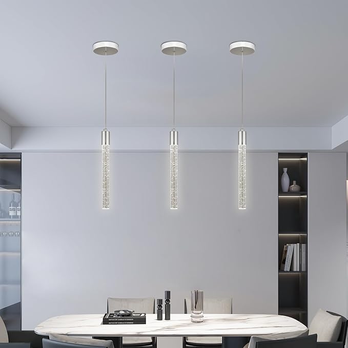 Bubble Crystal Pendant Light, 1-Light Modern Mini Chandelier with Integrated LED, Adjustable Hanging Crystal Rod Chandelier for Kitchen Island Dining Room Entryway