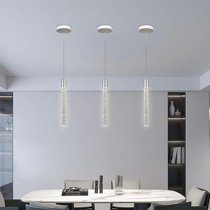 Bubble Crystal Pendant Light, 1-Light Modern Mini Chandelier with Integrated LED, Adjustable Hanging Crystal Rod Chandelier for Kitchen Island Dining Room Entryway