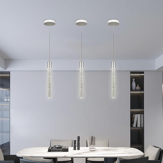 Bubble Crystal Pendant Light, 1-Light Modern Mini Chandelier with Integrated LED, Adjustable Hanging Crystal Rod Chandelier for Kitchen Island Dining Room Entryway