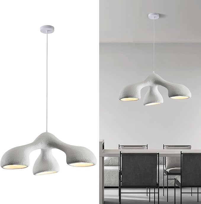 JAYMP 3-Lights Pendant Light Fixture for Dining Room Kitchen Island Restaurant Farmhouse E26 Base Modern Hanging Lamp 1 Pack (Matte White,E Shape, 72cm/28.3in)