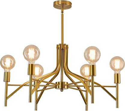 ASGYISA Modern Brass Gold Chandelier Light Fixture 6 Light Vintage Dining Room Light Fixture for Farmhouse Bedroom, Kitchen Foyer Entryway and Living Room