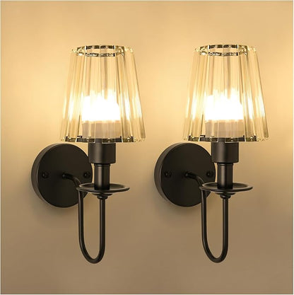 Battery Operated Wall Sconces Set of 2 – 5200mAh Rechargeable Crystal Glass, 15 Colors & 10-Level Dimmable, Wireless Wall Lights for Living Room & Bedroom,Black