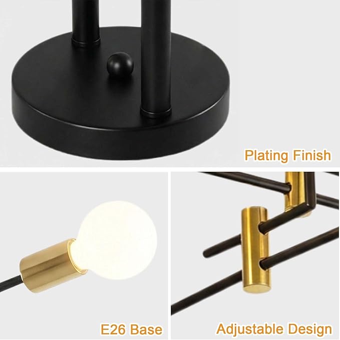 Modern Sputnik Chandelier 4-Light Adjustable Ceiling Light Fixture Semi Flush Mount Ceiling Lamp with E26 Base Industrial Ceiling Light for Dining Room Bedroom Living Room Black and Gold