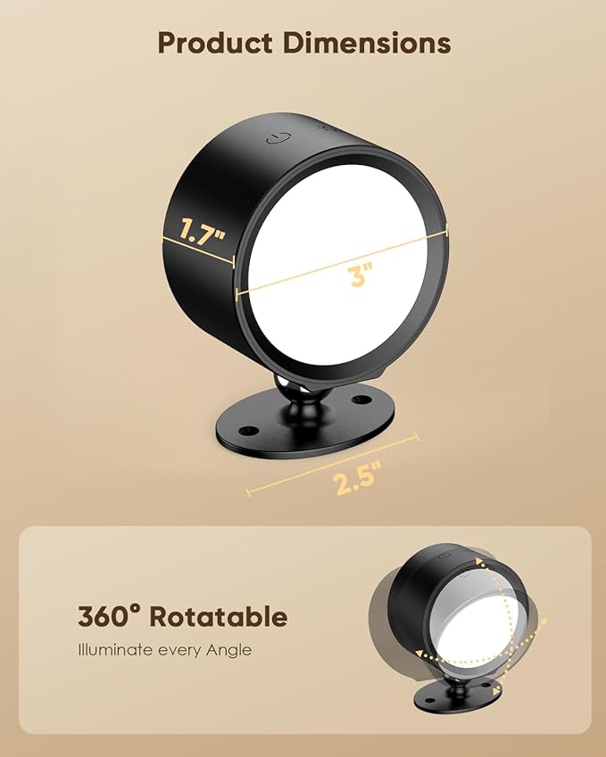 LED Wall Mounted Lights 2 Pcs with Remote, Rechargeable Wall Sconce with 3 Color Temps & Dimmable Magnetic 360° Rotation Cordless Light for Bedroom Reading Bedside