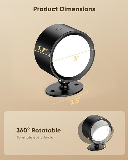 LED Wall Mounted Lights 2 Pcs with Remote, Rechargeable Wall Sconce with 3 Color Temps & Dimmable Magnetic 360° Rotation Cordless Light for Bedroom Reading Bedside