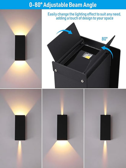 LEONLITE 5CCT 12 Inch LED Up Down Wall Light 24W, Dimmable Adjustable Beam Angle Square Outdoor Wall Light Fixtures, 100-277V, 1800LM, IP65 Waterproof Modern Wall Sconce, CPI90, ETL Listed, Pack of 2