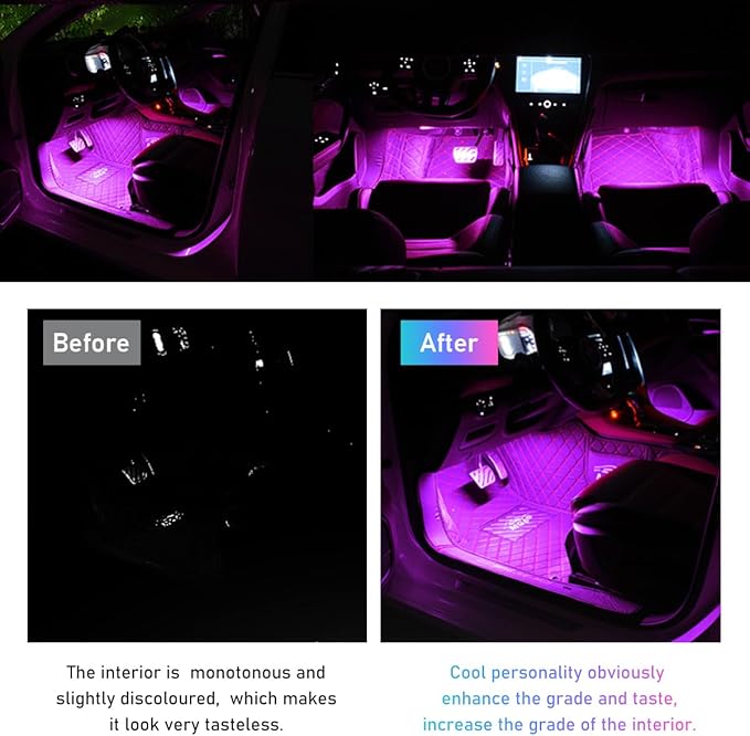 Ohleats Car LED Strip Light, 24 LED RGB Auto Interior Atmosphere Lights, Cigarette Lighter Under Dash Ambient Night Light, Interior Decorative Lamp Lighting Kit Car Accessories (Pink Purple)