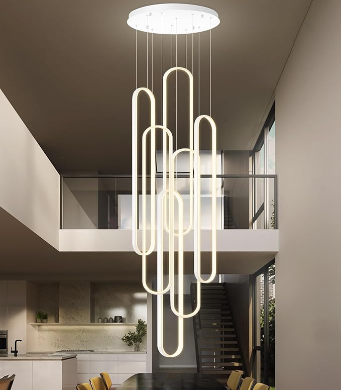 Modern Chandelier LED Large Contemporary Light for Staircase Dimmable Ceiling Chandeliers with Remote Control for Villa Foyer White