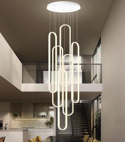 Modern Chandelier LED Large Contemporary Light for Staircase Dimmable Ceiling Chandeliers with Remote Control for Villa Foyer White