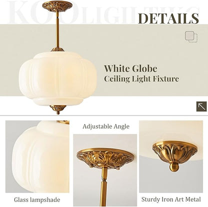 Milk Glass Pendant Light, 14.9 Inch White 3 Color Adjustable Mid-Century Ceiling Light Fixture Schoolhouse Hanging Lamp Chandelier for Kitchen Dining Room Hallway Bedroom (Bulbs Included)