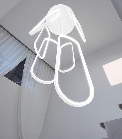 Modern Chandelier LED Dimmable Light for Staircase Enterway Ceiling Chandeliers with Remote Control for Villa Foyer White