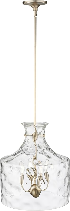 ML Lighting | Santorini Collection | 22604-MG | Indoor 4 Light Metal Pendant in Modern Gold with Water Glass Shade | Kitchens, Dining Rooms, Living Rooms, Entryways, Hallways