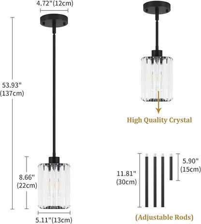 Black Pendant Light, Modern Crystal Pendant Lights Kitchen Island Lighting, Hanging Light Fixtures Mini Chandelier Pendant Lights for Island Dining Room Hallway Bedroom