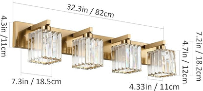Aipsun Bathroom Lighting Fixtures Modern Crystal Vanity Light Brass 4 Light Bathroom Vanity Light (Exclude Bulb)