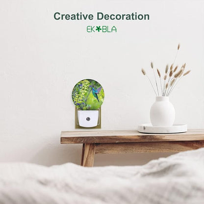 EKOBLA Hummingbird Plug-in Night Light, Spring Garden Bird & Flower LED Nightlight with Auto Sensor for Home Indoor Decor
