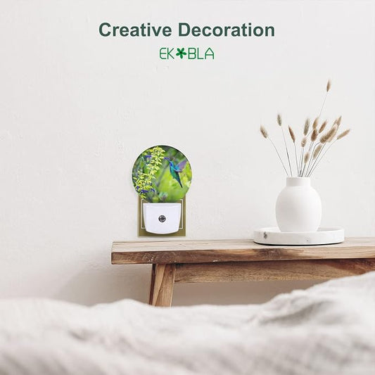 EKOBLA Hummingbird Plug-in Night Light, Spring Garden Bird & Flower LED Nightlight with Auto Sensor for Home Indoor Decor