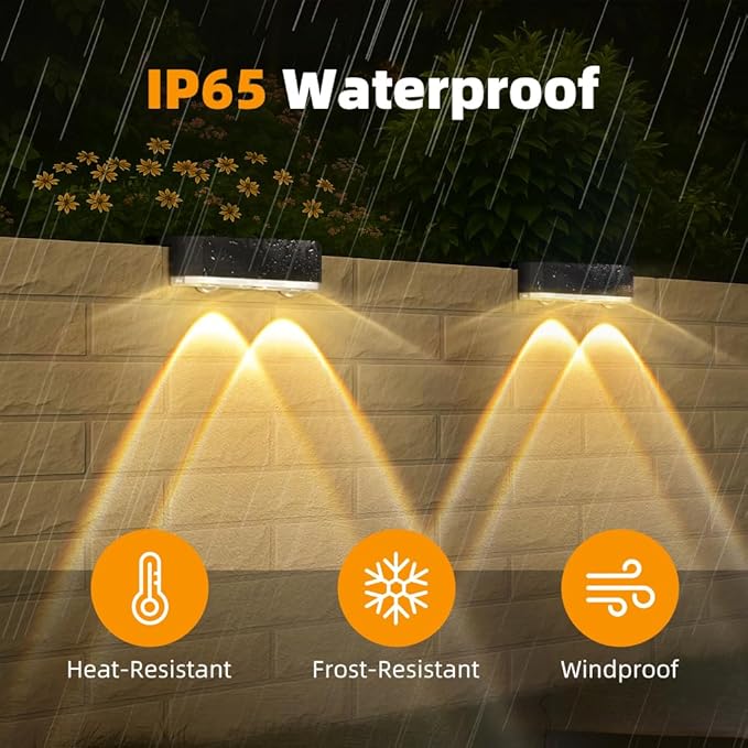 Peasur 8 Pack Solar Fence Lights Outdoor, Railing Light Solar Powered, IP65 Waterproof Led Deck Solar Lights for Outside Yard Balcony Porch, Warm White