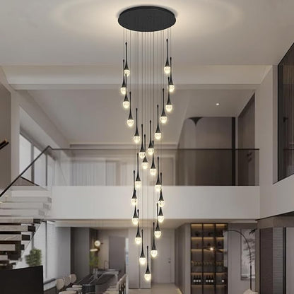 ykolupty Modern Crystal Chandelier 25-Lights Raindrop Chandeliers LED Dimmable High Ceiling Pendant Light Black Large Chadnelier for Foyer Entrance Living Room