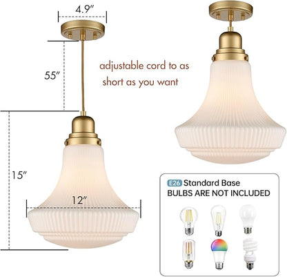 CLAXY Modern Gold Pendant Light Milk Glass Hanging Kitchen Pendant Light Fixture Dimmable- Adjustable Hanging Glass Pendant Lighting for Kitchen Dining Room Bedroom Restaurant