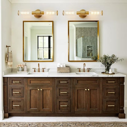 Bathroom Light Fixtures, Gold Wall Sconce in Threaded Glass Indoor Wall Sconces, Modern Bathroom Vanity Light Up and Down Sconces Wall Lighting for Living Room, Hallway - Bulb Not Included