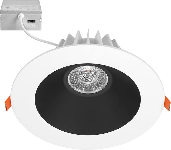 Maxxima 6” Ultra-Thin Recessed Anti-Glare LED Downlight, Canless IC Rated, 1200 Lumens, 5 CCT Select 2700K/3000K/3500K/4000K/5000K, Dimmable, White Trim Black Baffle, 90 CRI, Slim J-Box Included