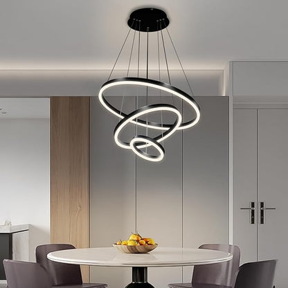Modern LED Pendant Light, Black Circular Chandelier Fixture, Adjustable Height Circular Entrance Pendant Light, Suitable for Restaurants, Kitchens, Islands, Living Rooms, Cafes, Etc. (4000K)
