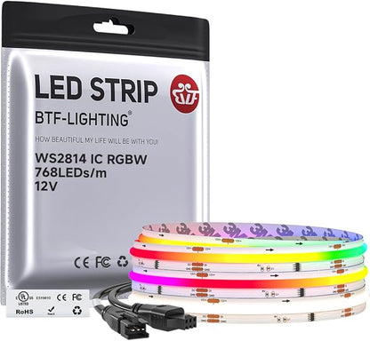 BTF-LIGHTING FCOB COB LED Strip Light, WS2814 Smart IC RGBW 4000K Color Chasing Light, UL Listed DC12V 9.8FT 784LEDs/m High Density 10mm Width for Home Party DIY Decor(No Adapter or Controller)