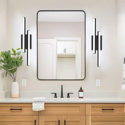Bathroom Light Fixtures Over Mirror: 24-inch Modern Black LED Vanity Light Bar ETL Certified | Retractable Dimmable Bathroom Lamp IP44 - Wall Light Fixture 25W 5000K Cool White(1 Pack)